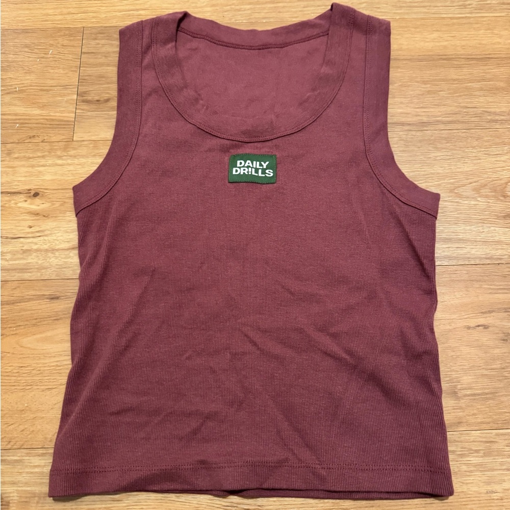 DAILY DRILLS Logo Ribbed Tank - Wine (M/L)